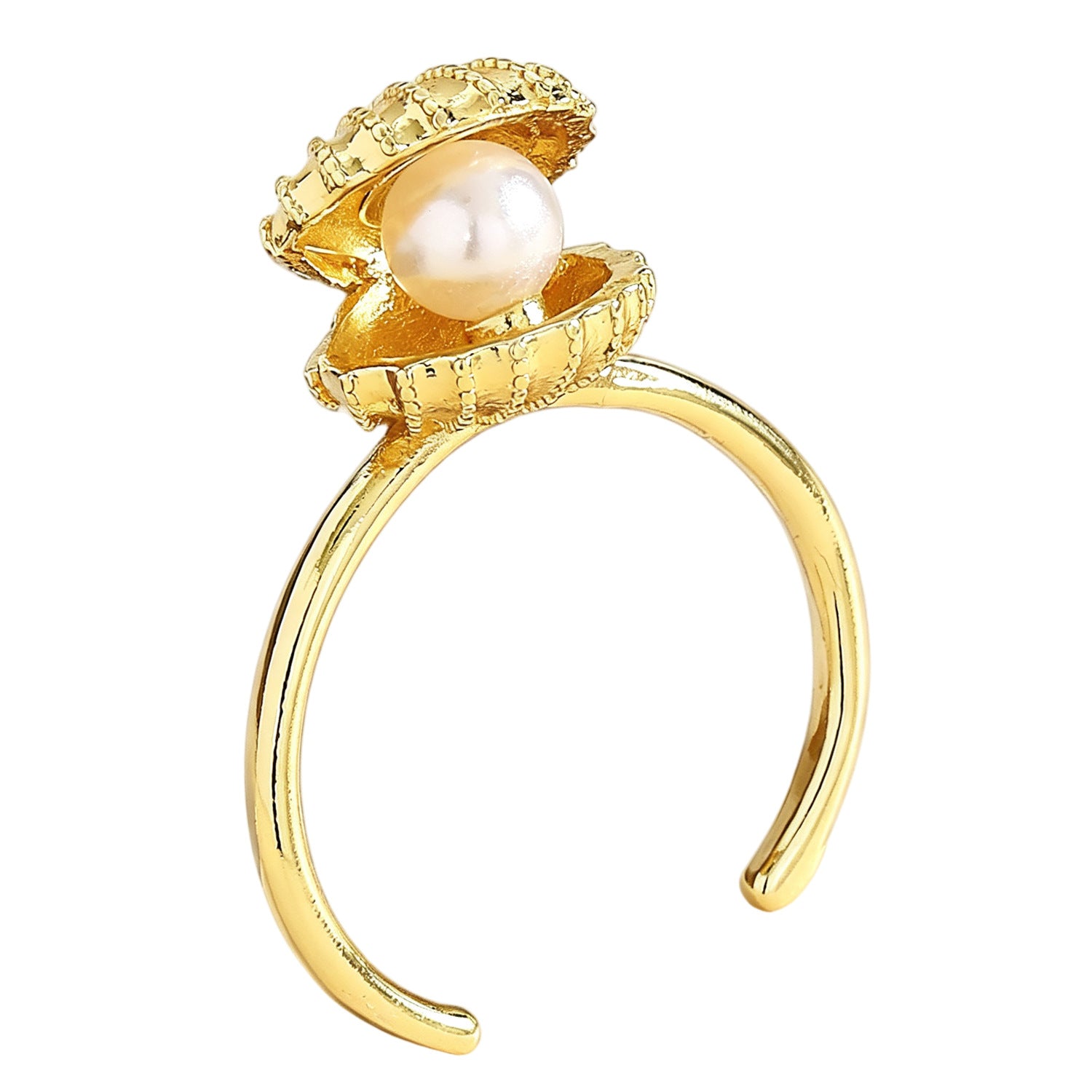Wholesale Copper Pearl Zircon Shell Open Ring For Women Stylish Adjustable Jewelry Accessory Boutique Party Gift