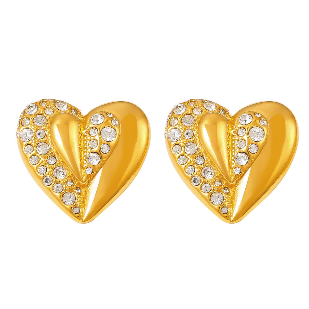 Wholesale Heart Shape Diamond Titanium Steel 18K Gold Plated Earrings