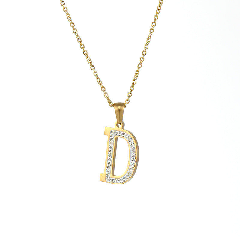 Wholesale  stainless steel diamond letter necklace