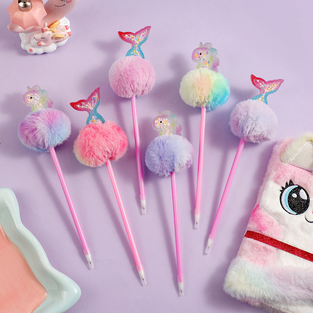 Wholesale Cartoon fur ball fish tail ball pen