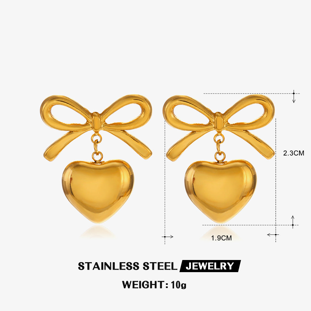 Wholesale Stainless Steel Earrings Bow Earrings Hand-polished 18K Gold-plated Love Earrings ACC-ES-JiaLi002