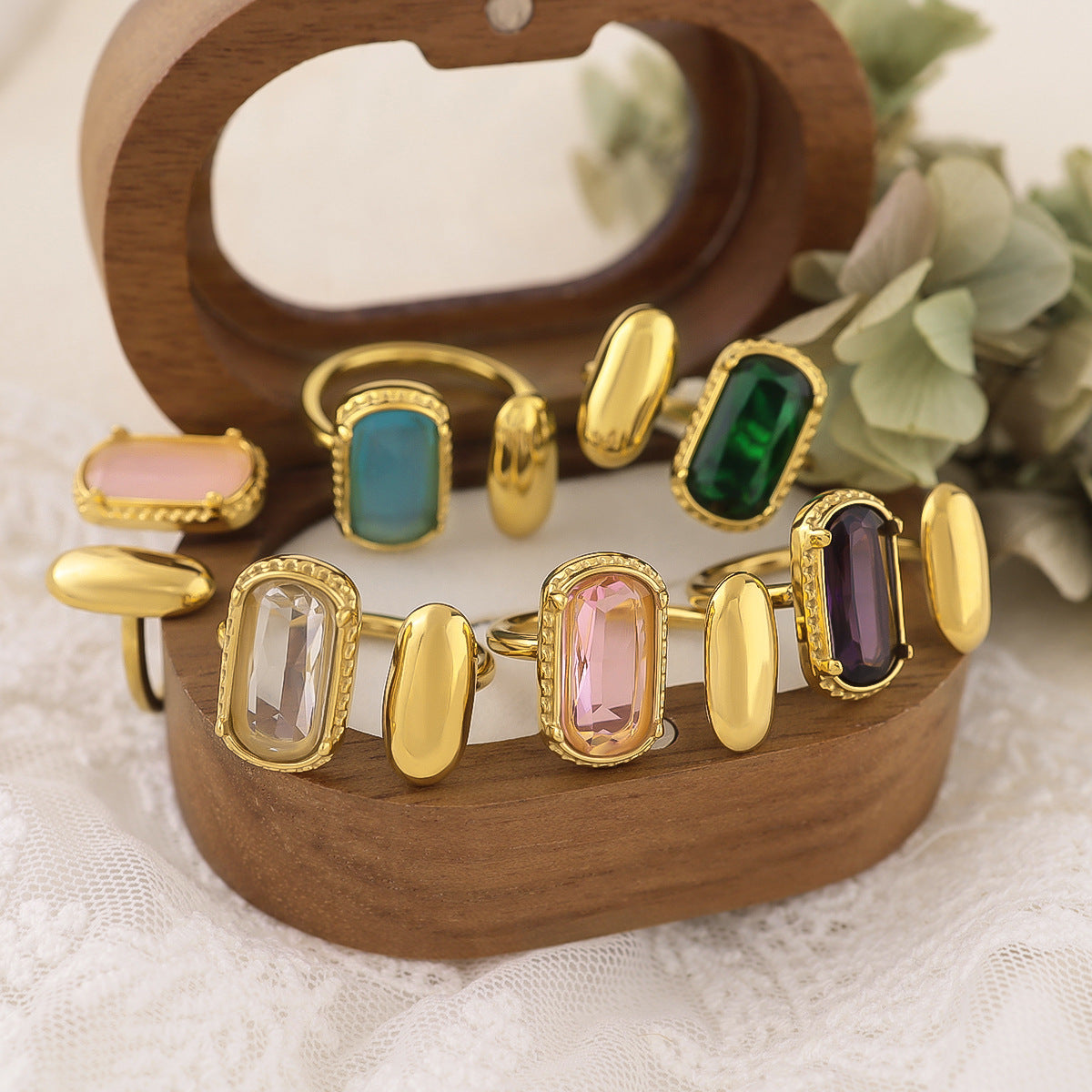 Wholesale  stainless steel glass zirconium exaggerated ring