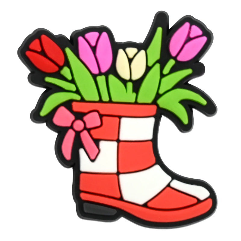 Wholesale Random 100pcs  Spring Picnic Series  PVC Soft Rubber Shoe Buckle Decoration