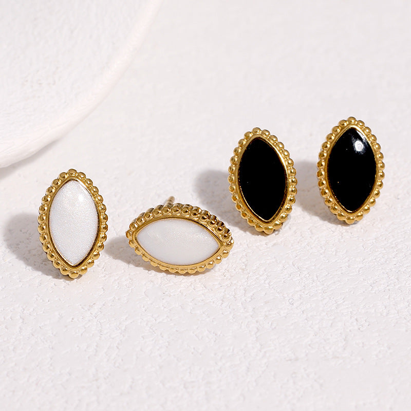 Wholesale Women S Black Marquise Earrings Stainless Steel Geometric Design Gold Plated Jewelry Accessory For Party And Gift