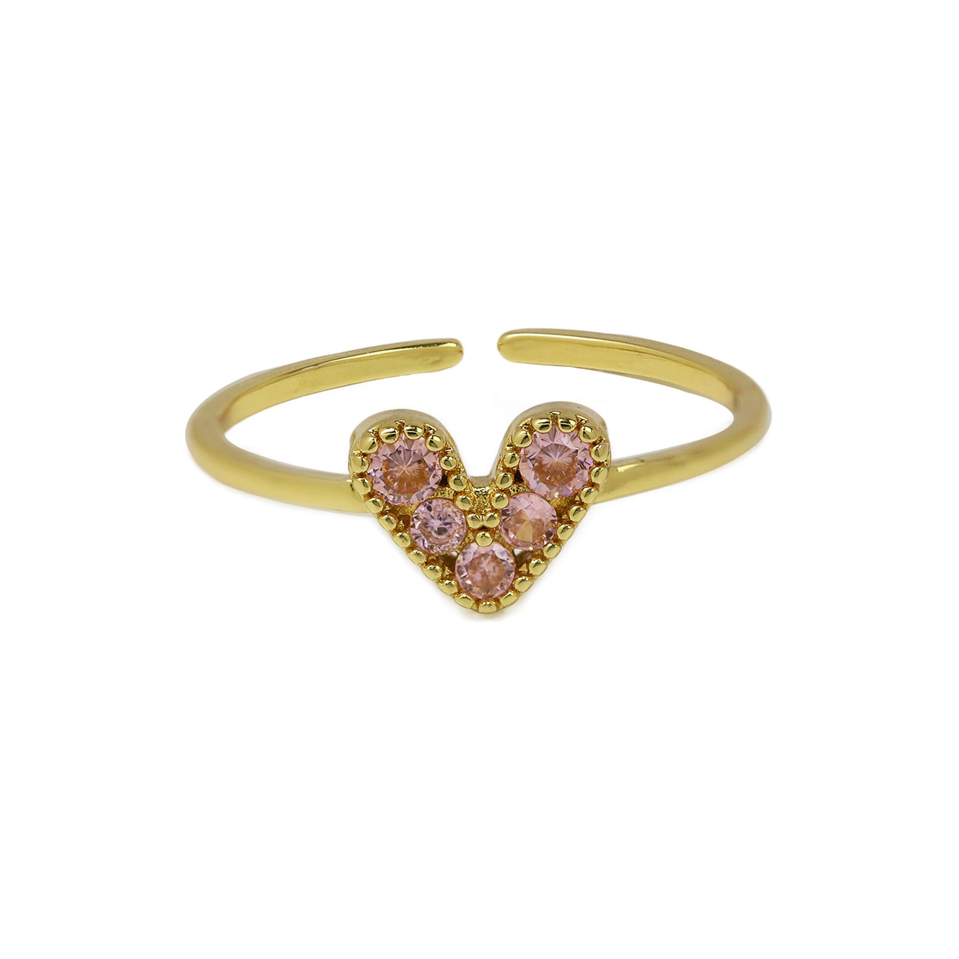 Wholesale  Popular Brass 18K Gold-Plated Real Gold Color Zirconium Heart-Shaped Open Women's Ring