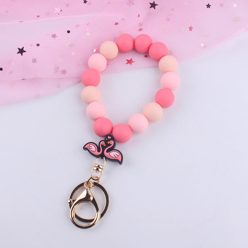 Wholesale Cartoon Valentine Leopard Print Love Swan Silicone Beaded Wrist Keychain
