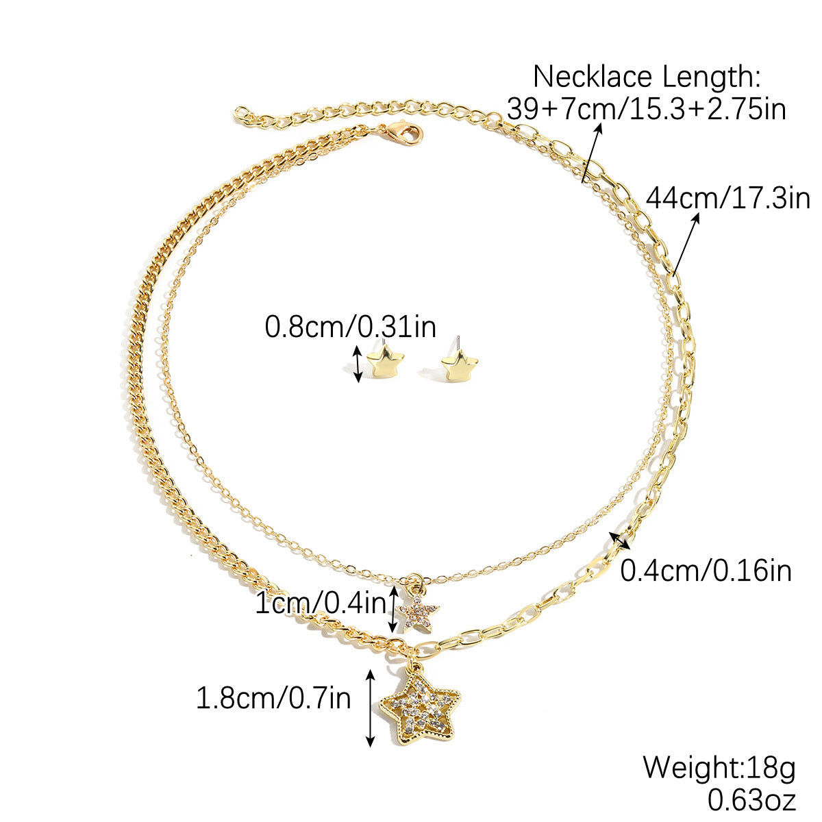Wholesale  Five-Pointed Star Stacked Zircon Metal Multi-Layer Necklace