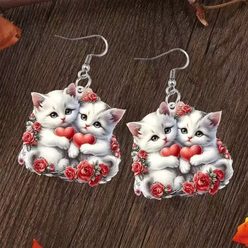Wholesale Acrylic red and white kitten earrings