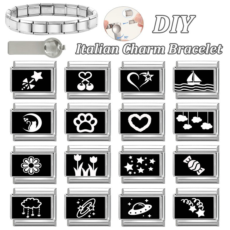 Wholesale  9mm Italian Charm Starter Bracelets DIY square Single Section Creative Stainless Steel Composable Bracelet