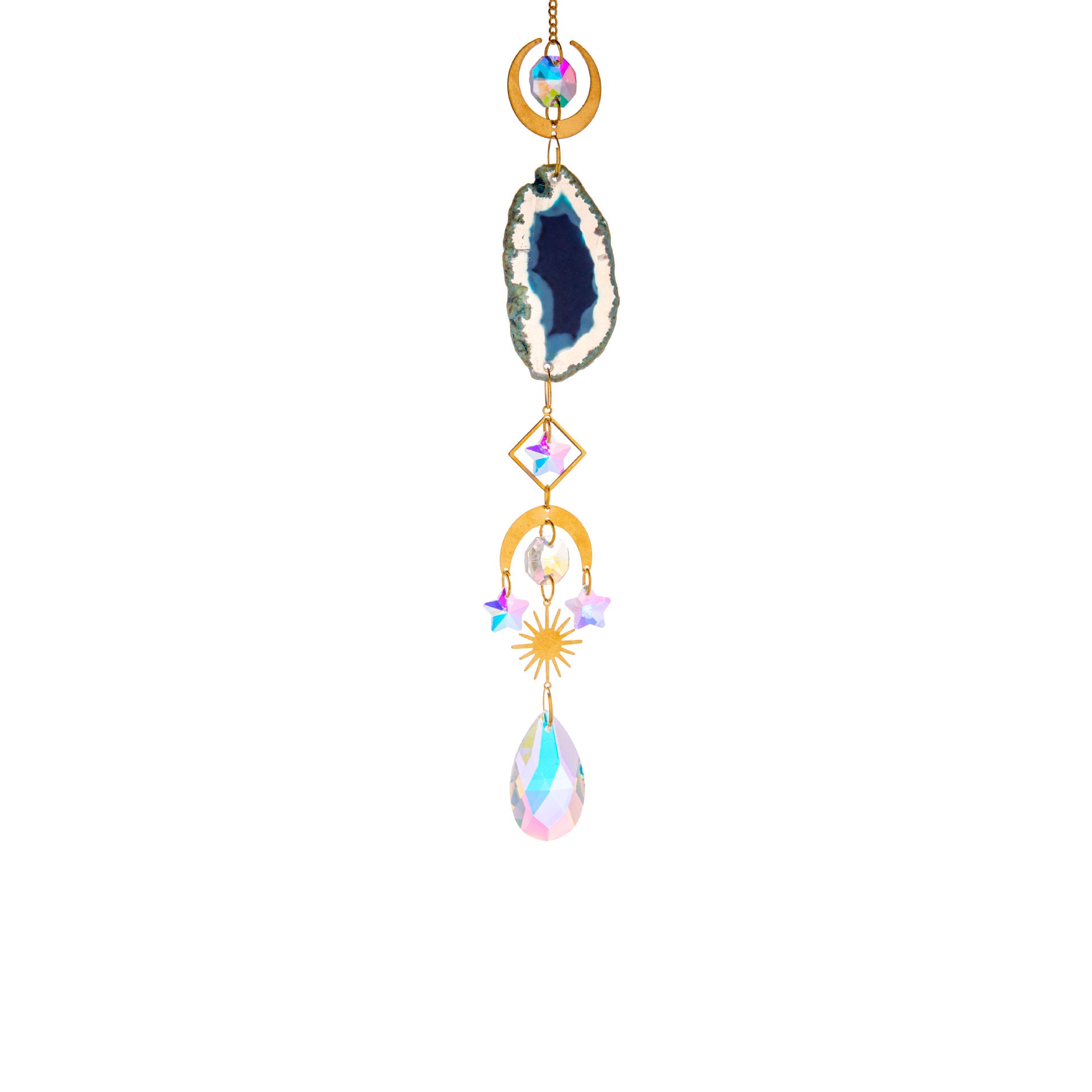 Wholesale  Raw Stone Agate Lighting Pendant Crystal Sun Catcher Prism Ball Wind Chimes Decoration