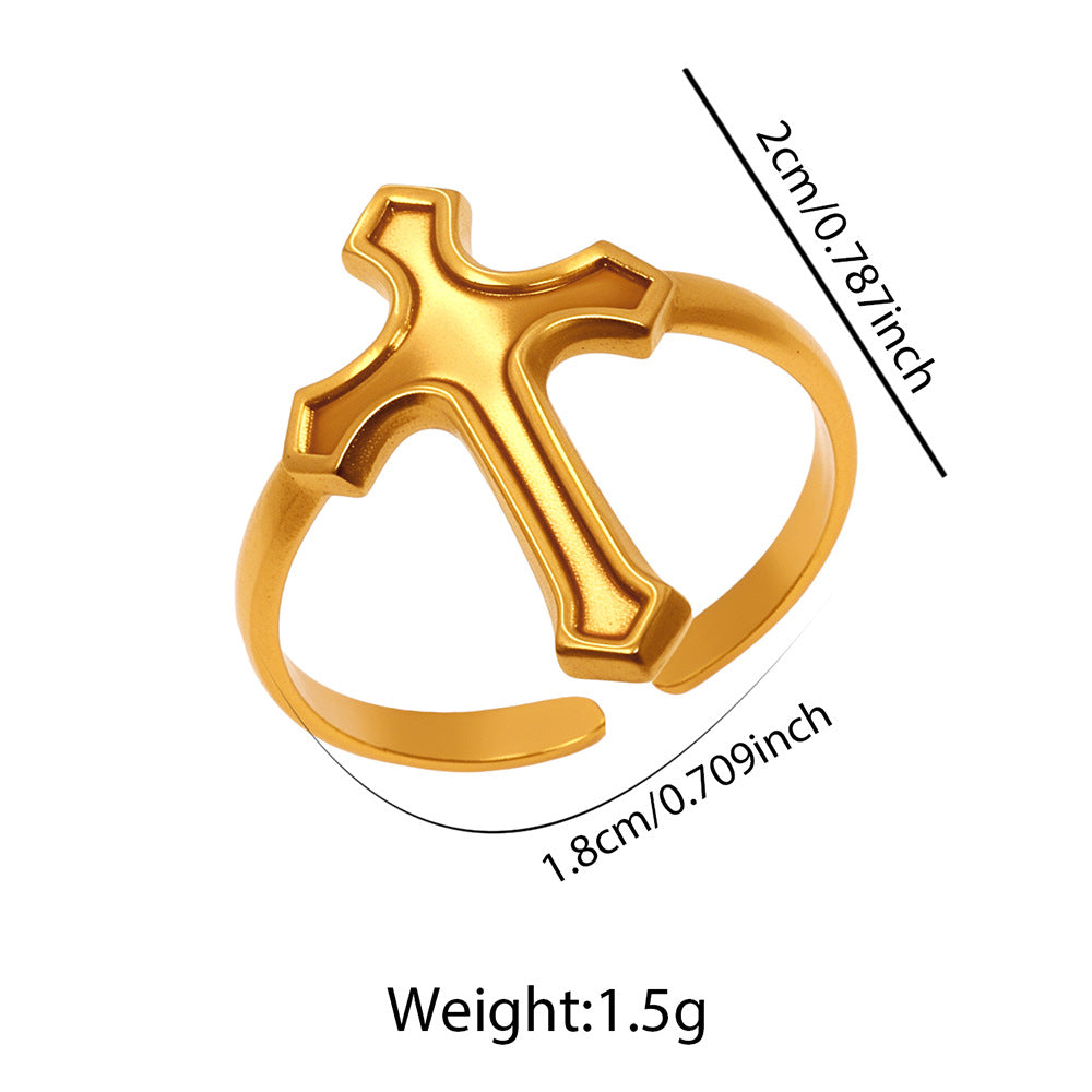 Wholesale Electroplated Stainless Steel Cross Open Ring French Vintage Style Chic Jewelry Accessory For Everyday Wear Gift