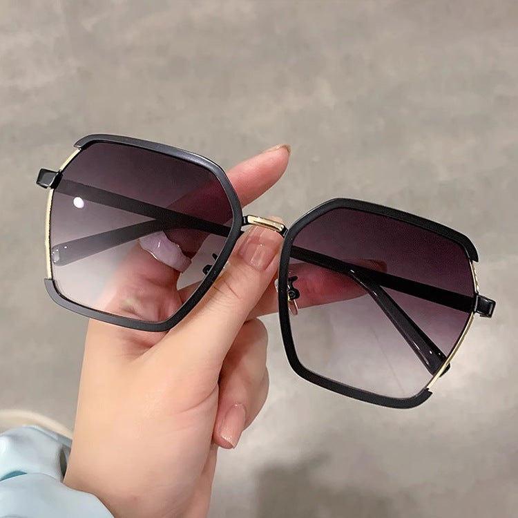 Wholesale polygonal large frame beige sunglasses