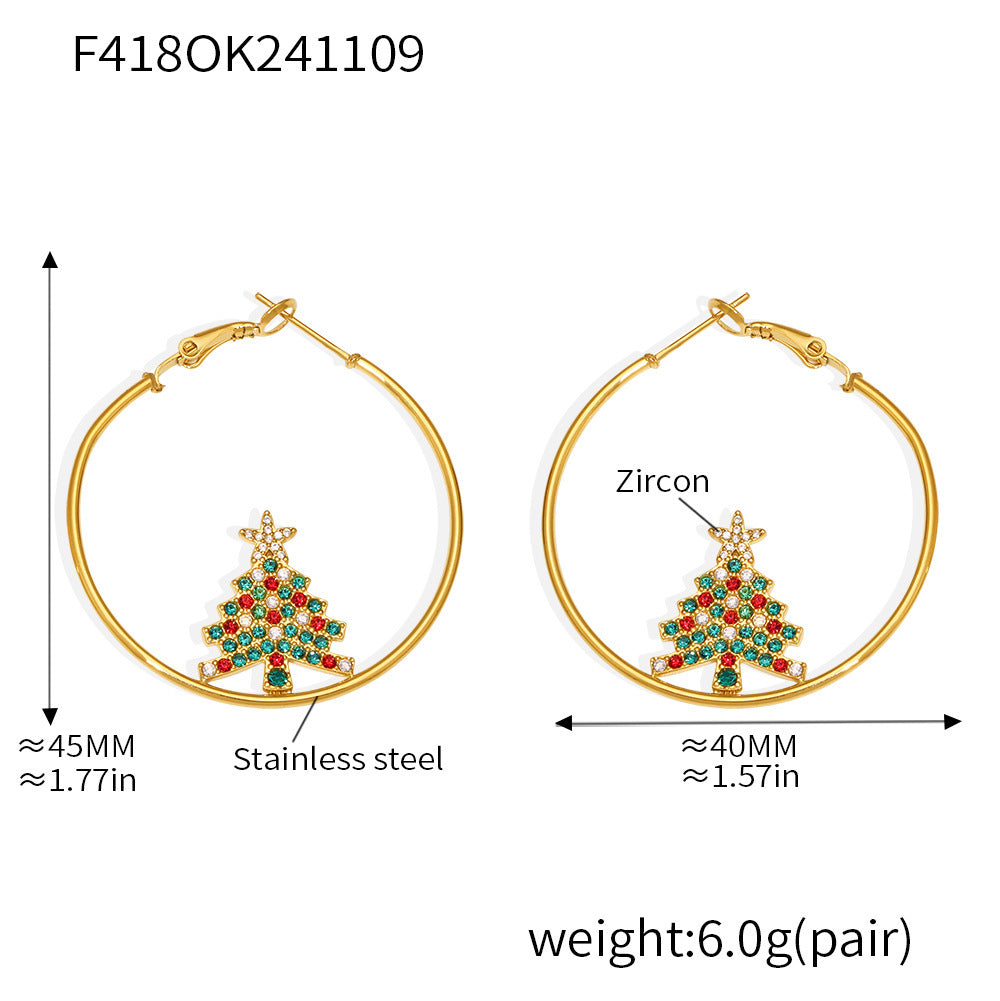 Wholesale Stainless steel 18K gold-plated Christmas enamel zircon necklace earring set