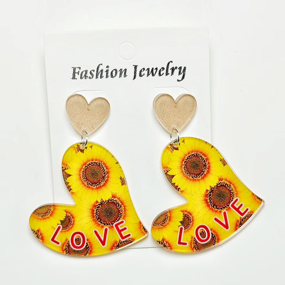 Wholesale Mother's Day Love Letters Heart Shape Acrylic Sheet Earrings ACC-ES-Qiyu008