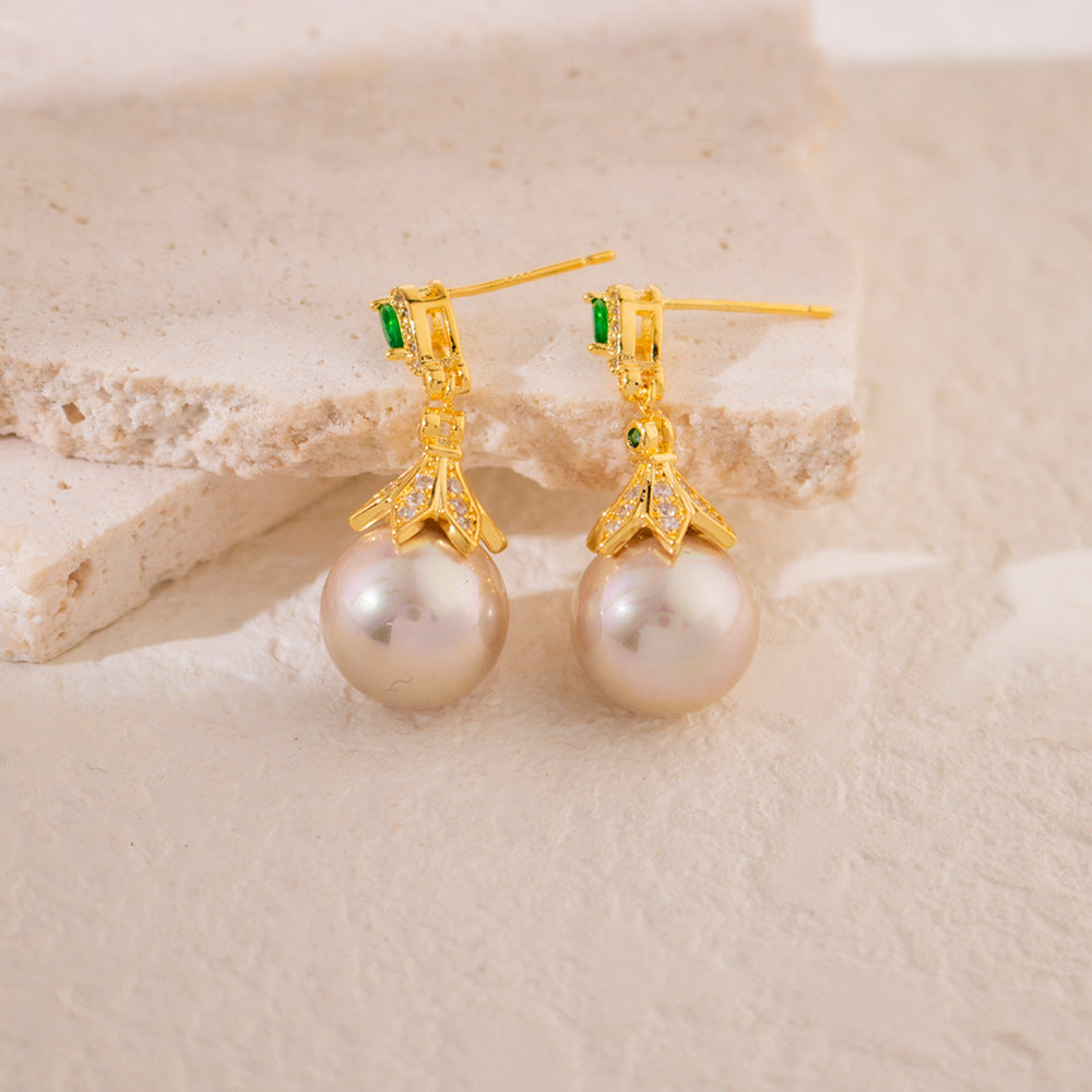 Wholesale Light Luxury Pearl Earrings Retro Micro-inlay Earrings