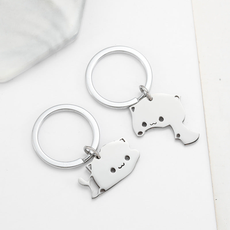 Wholesale Titanium Steel Keychain Cartoon Splicing Cat Keychains ACC-KC-Chuno004