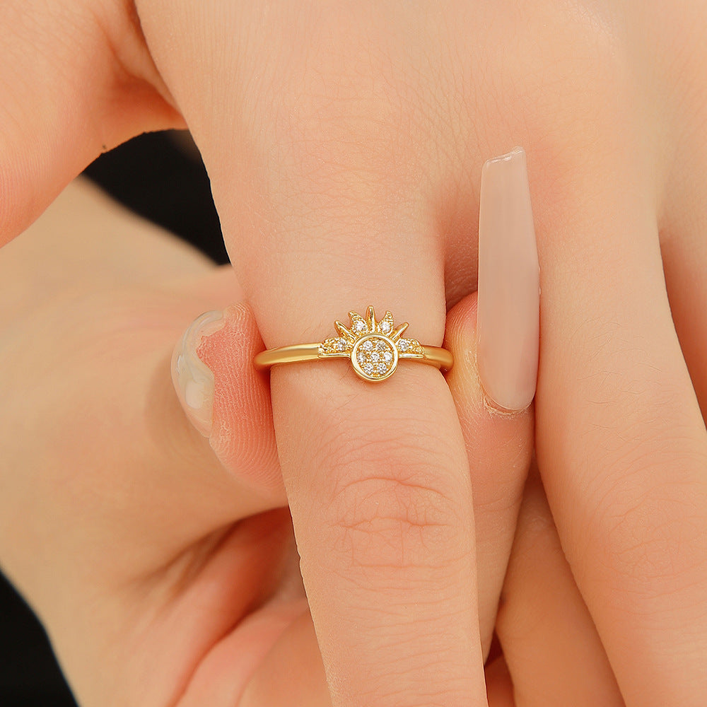Wholesale Copper Electroplated Sun Moon Ring Stylish Astronomical Jewelry Accessory Gift