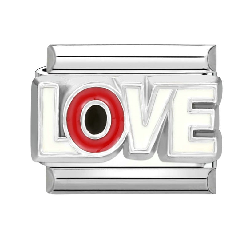 Wholesale Stainless steel DIY charm color love letter module stainless steel elastic bracelet