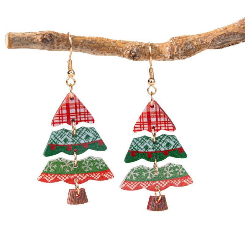 Wholesale Christmas Tree  Party Red and Green Acrylic Earrings