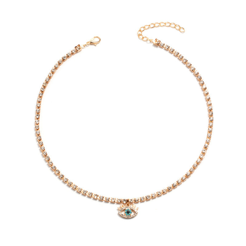 Wholesale Retro Simple Devil's Eye Short Water Diamond Claw Chain Necklace