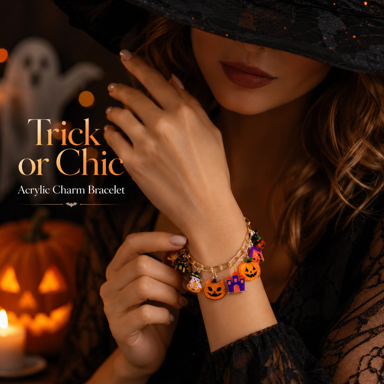 Wholesale  Pumpkin Cartoon Pendant Acrylic Bracelet Unisex Fashion Accessory for Travel Souvenir Boutique Resale