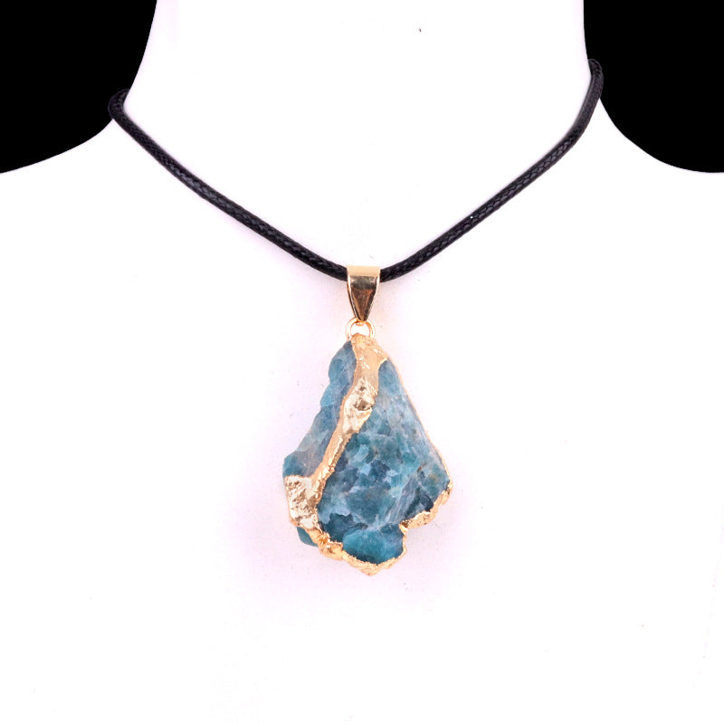 Wholesale 25~35mm Amethyst Original Stone Gold Pendant Yellow Powder White Crystal Irregular Necklace