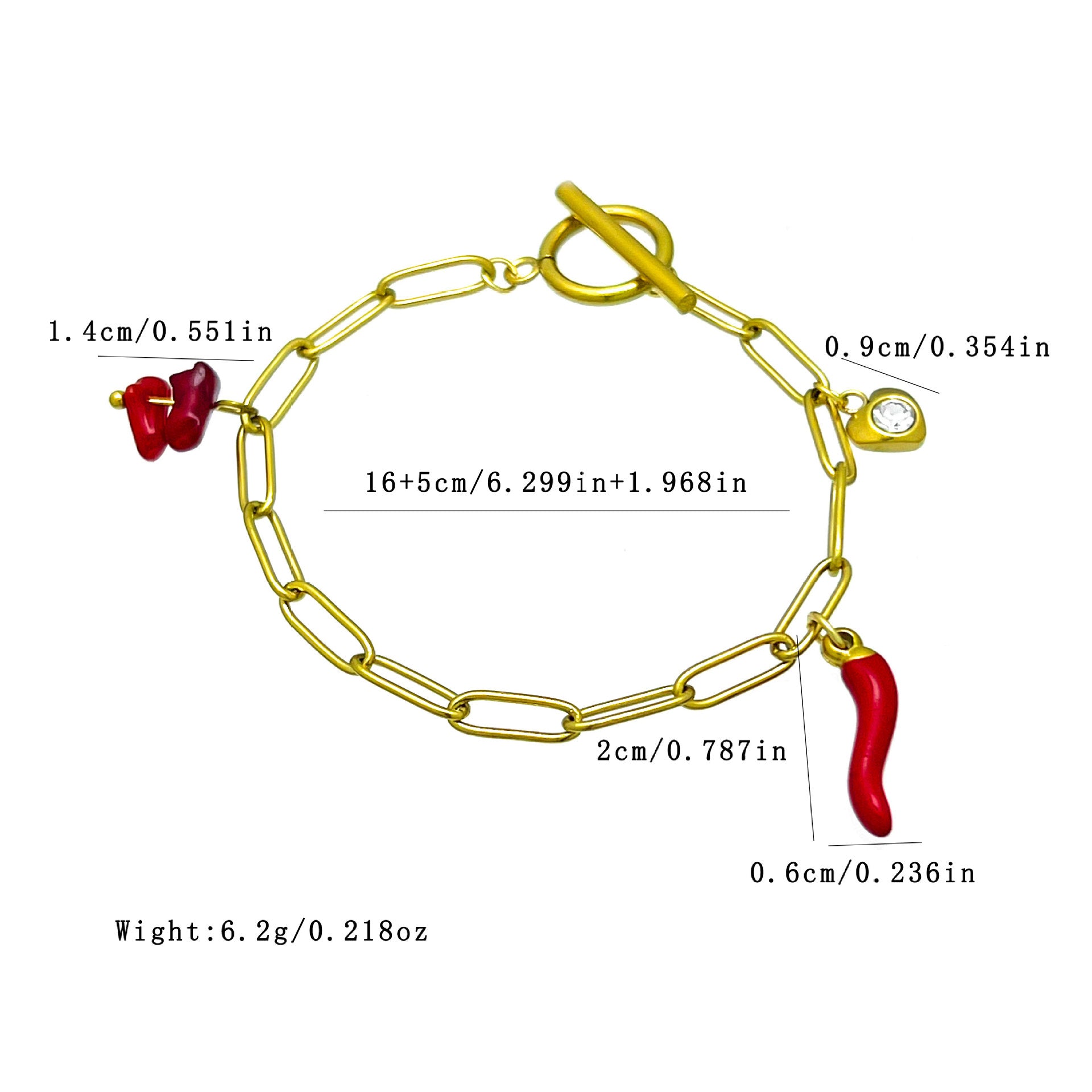 Wholesale 18K Gold-Plated Stainless Steel Heart Cherry Bracelet