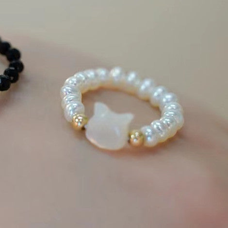 Wholesale Cat Head Crystal Style Ring White Shell Fashion Jewelry for Casual Everyday Wear
