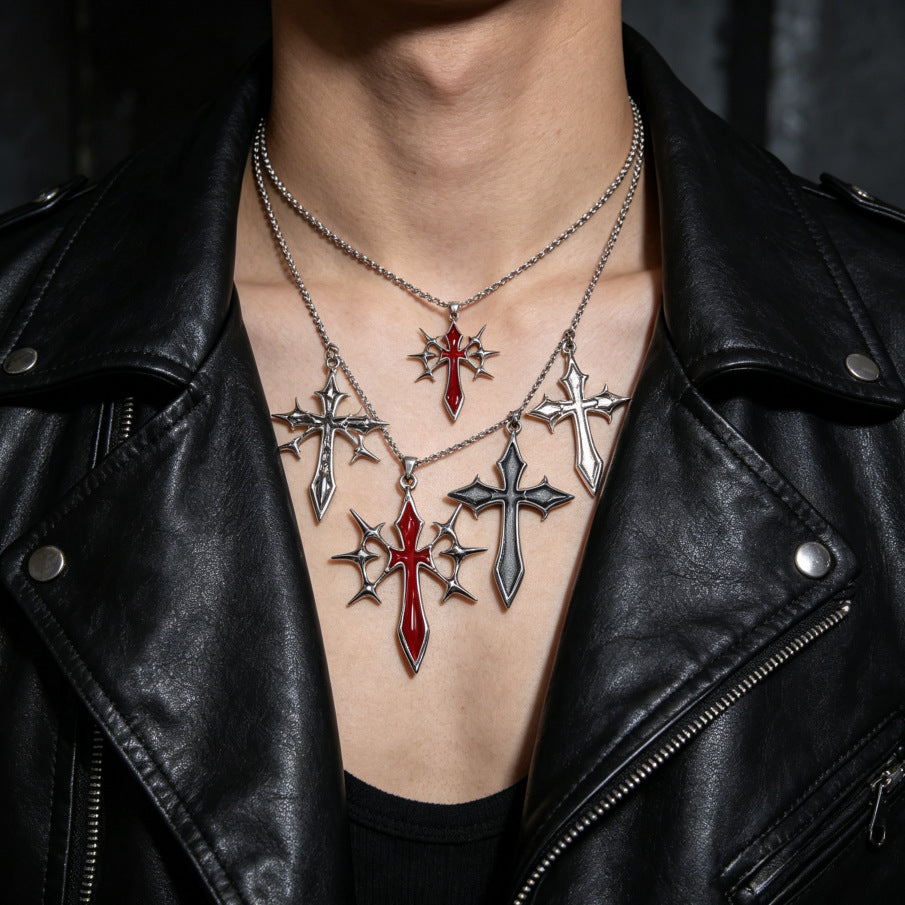 Wholesale Gothic Hip Hop Cross Necklace Silver Stainless Steel Men S Pendant Fashion Jewelry Gift