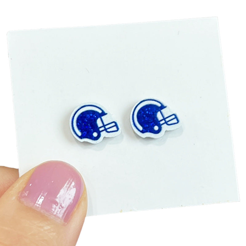 Wholesale Rugby multi-color red and blue helmet football earrings