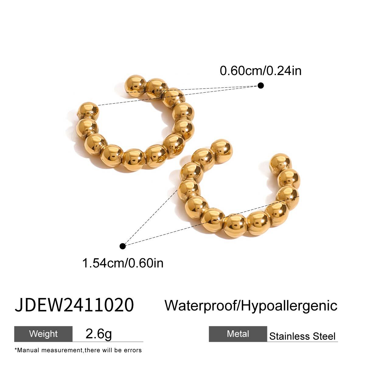 Wholesale 18k gold stainless steel geometric beads C ear clip earrings jewelry