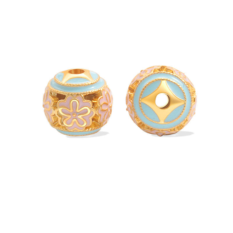 Wholesale S925 sterling silver ancient gold matte oil dripping blue enamel beads