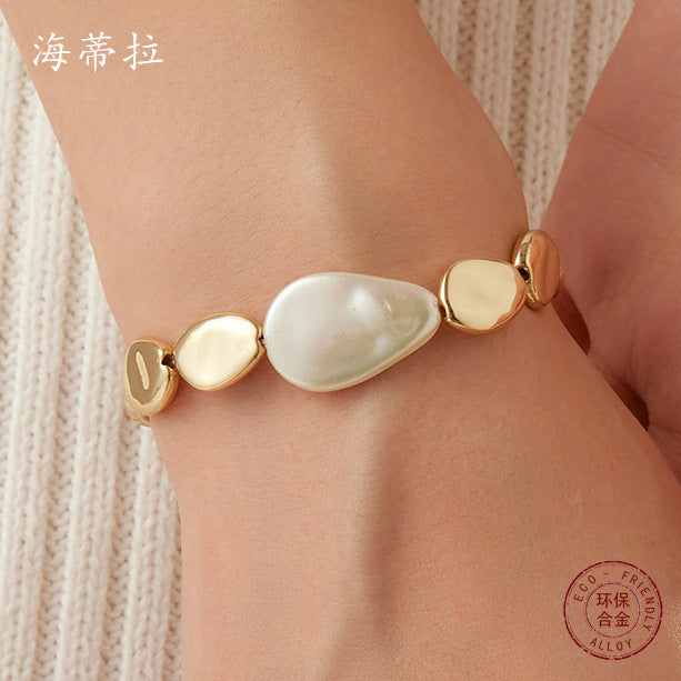 Wholesale  casual baroque pearl alloy bracelet creative style  elastic bracelet