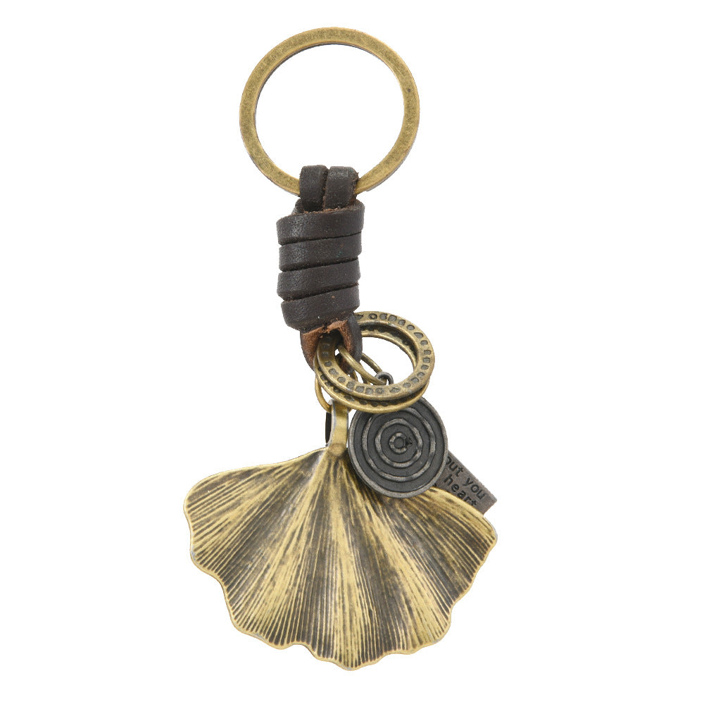 Wholesale Alloy Bronze Ginkgo Leaf Zodiac Pattern Keychains