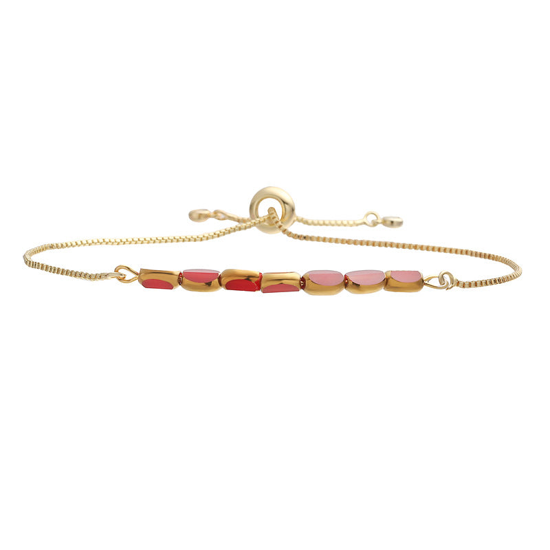 Wholesale Trendy Minimalist Adjustable Crystal Bracelet Gold Plated Copper With Heart Shaped Lake Blue Beads Fashion Jewelry Accessory For Wedding