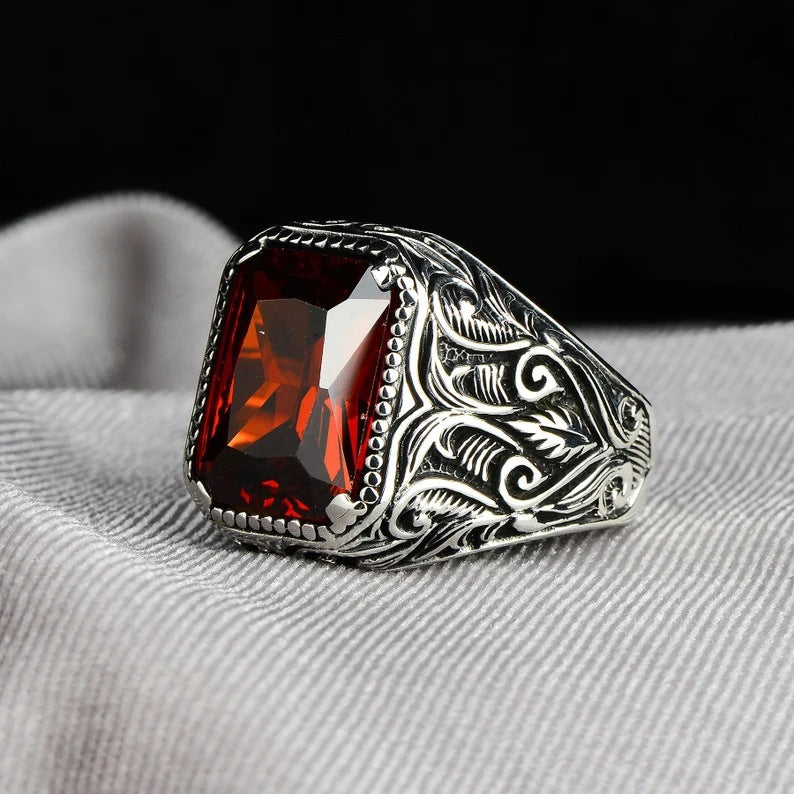 Wholesale Inlaid Square Red Zircon Men's Vintage Rings ACC-RS-Yudie012