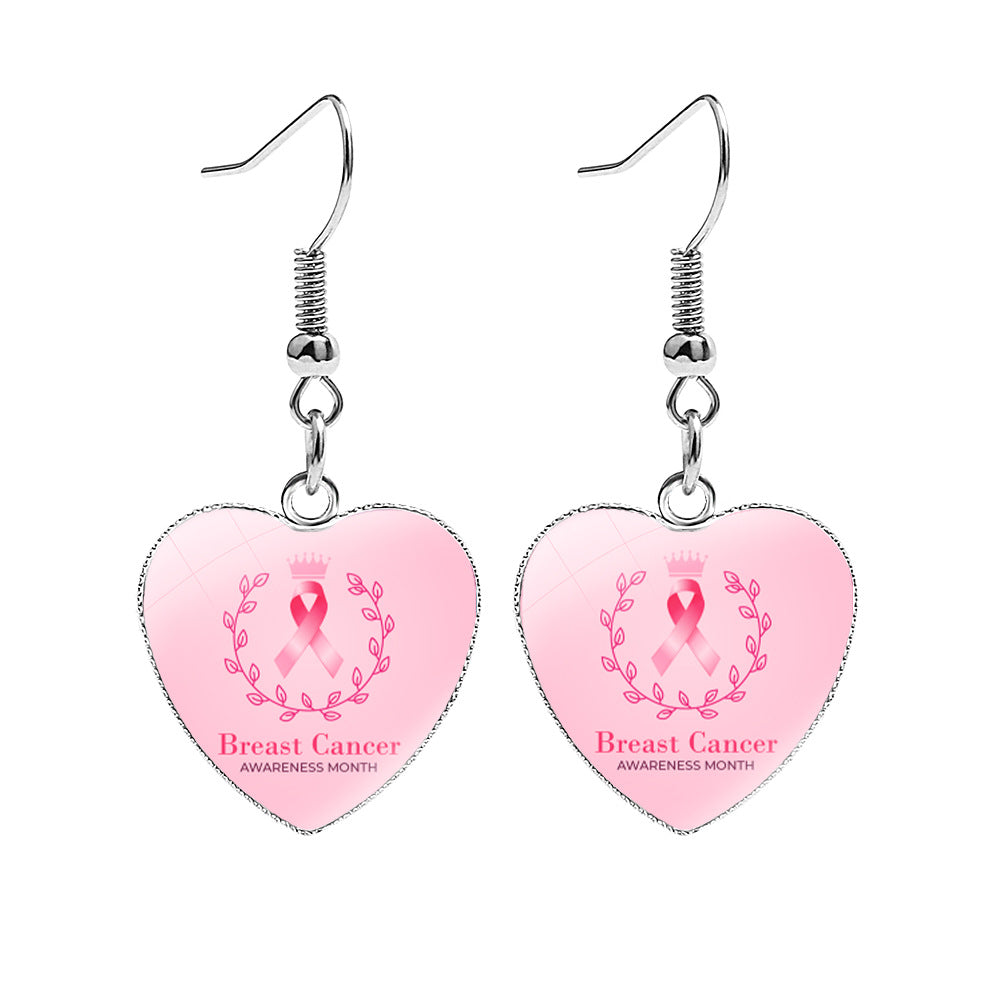 Wholesale Breast Care Ear Hook Heart-Shaped Earrings
