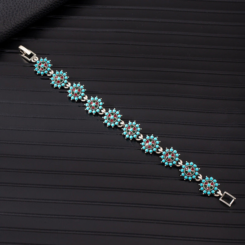Wholesale Boho Ethnic Turquoise Bracelet Alloy Rhinestone Jewelry Accessory for Women