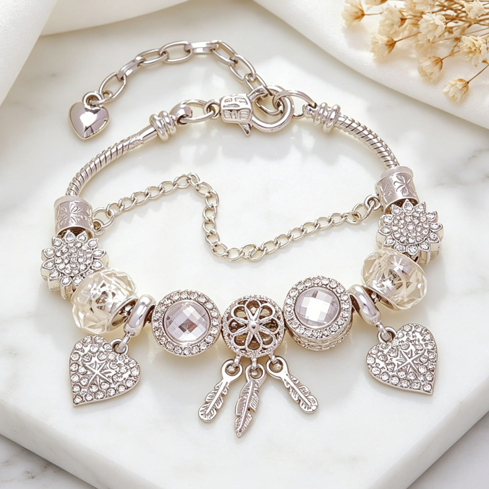 Wholesale Stainless Steel Sparkling Dreamcatcher Bead Bracelet Geometric Starry Design Women' s Fashion Accessory