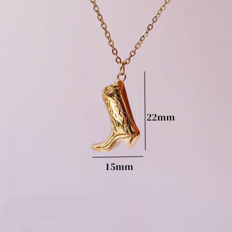 Wholesale cowboy series boots hat revolver stainless steel 18K gold plated necklace