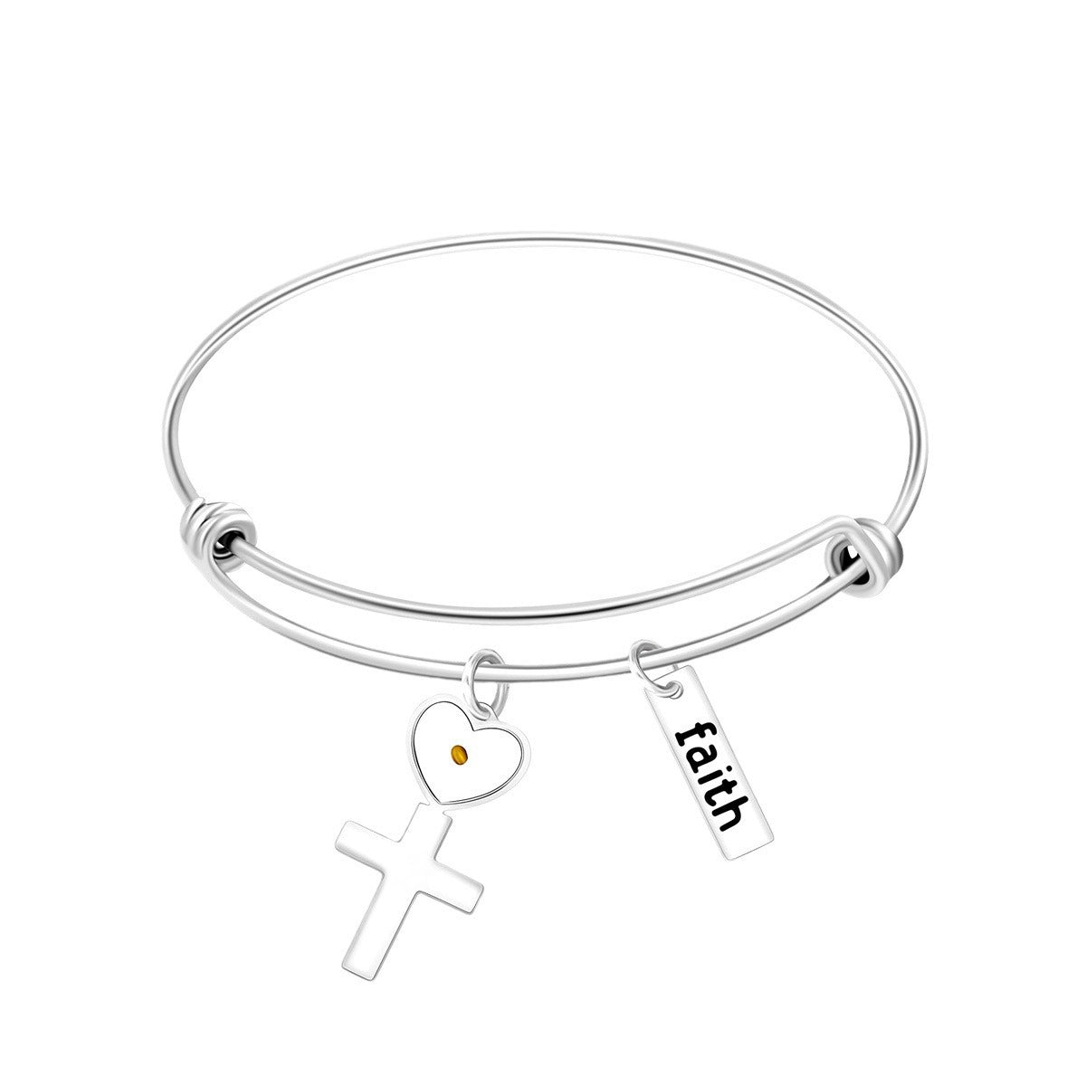 Wholesale Stainless Steel Heart-Shaped Cross Faith Faith Bracelet