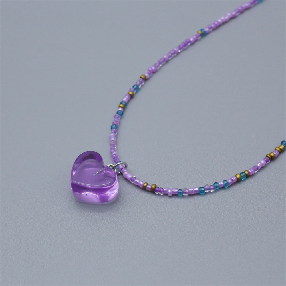 Wholesale Colorful rice beads beaded necklace  transparent love all-match clavicle chain