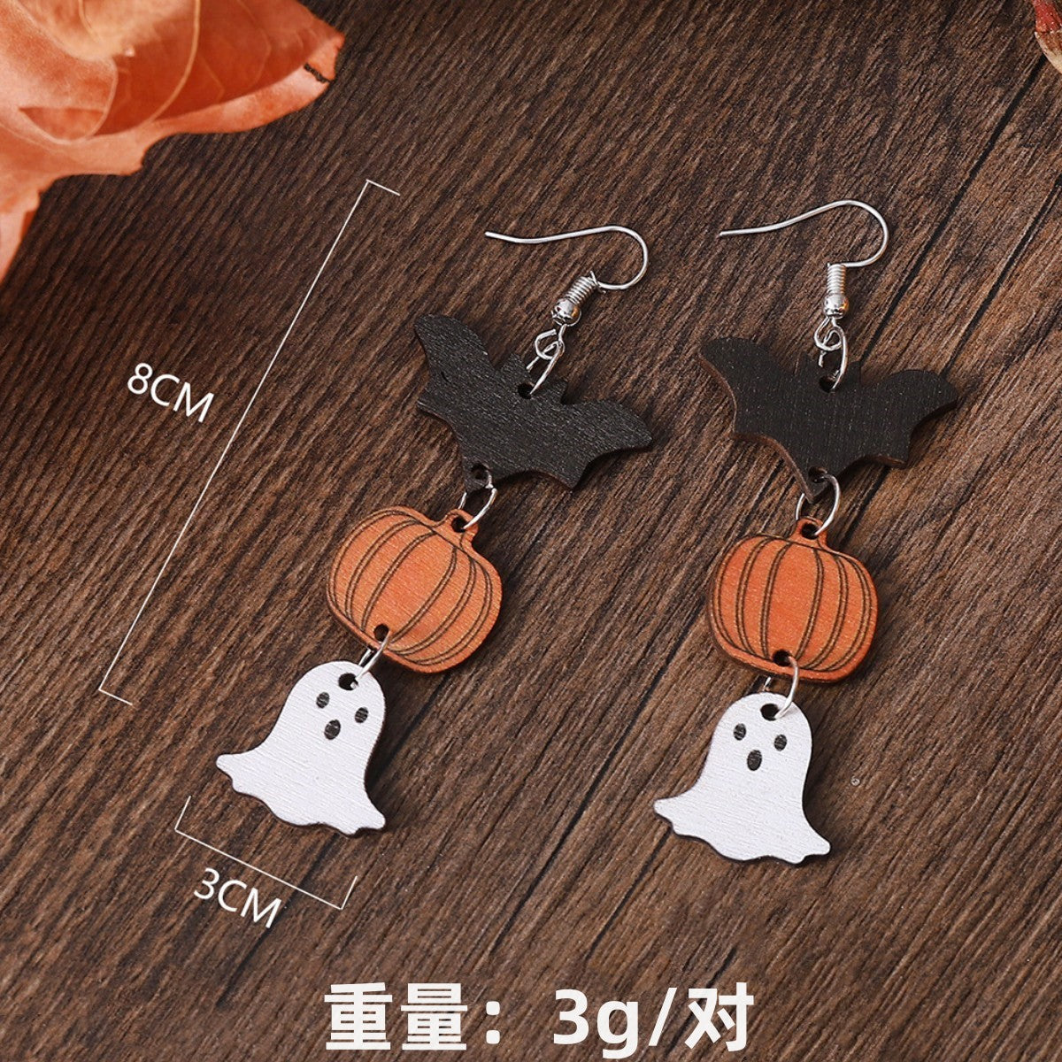 Wholesale wood ghost pumpkin bat earrings