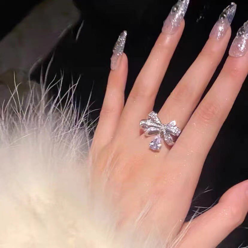 Wholesale Bowknot Water Drop Ring Women's Opening Adjustable Rings