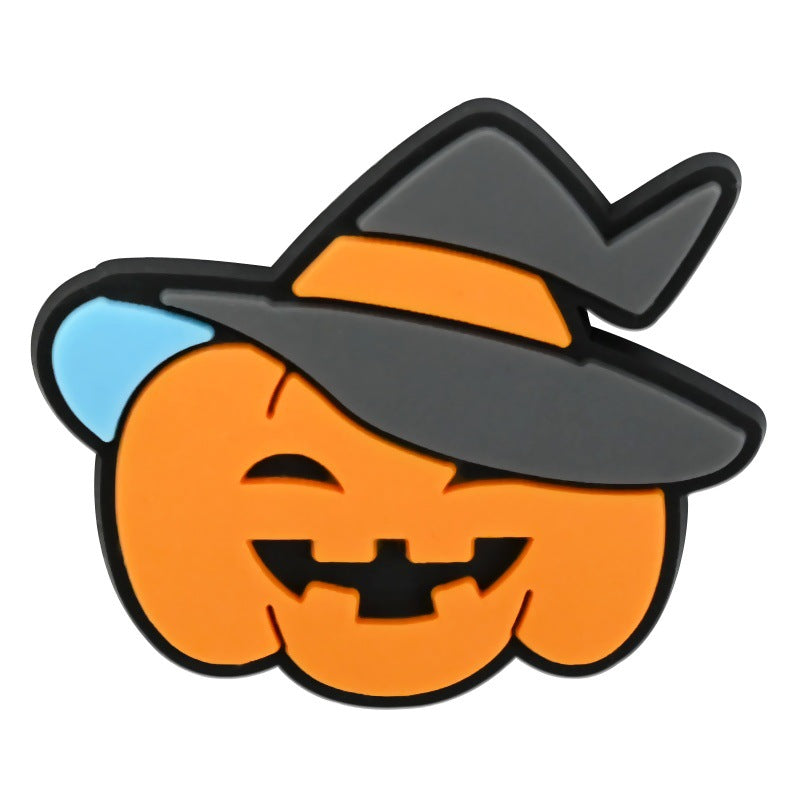 Decorazione casuale all'ingrosso della fibbia della scarpa in gomma morbida in PVC serie zucca da 100 pezzi