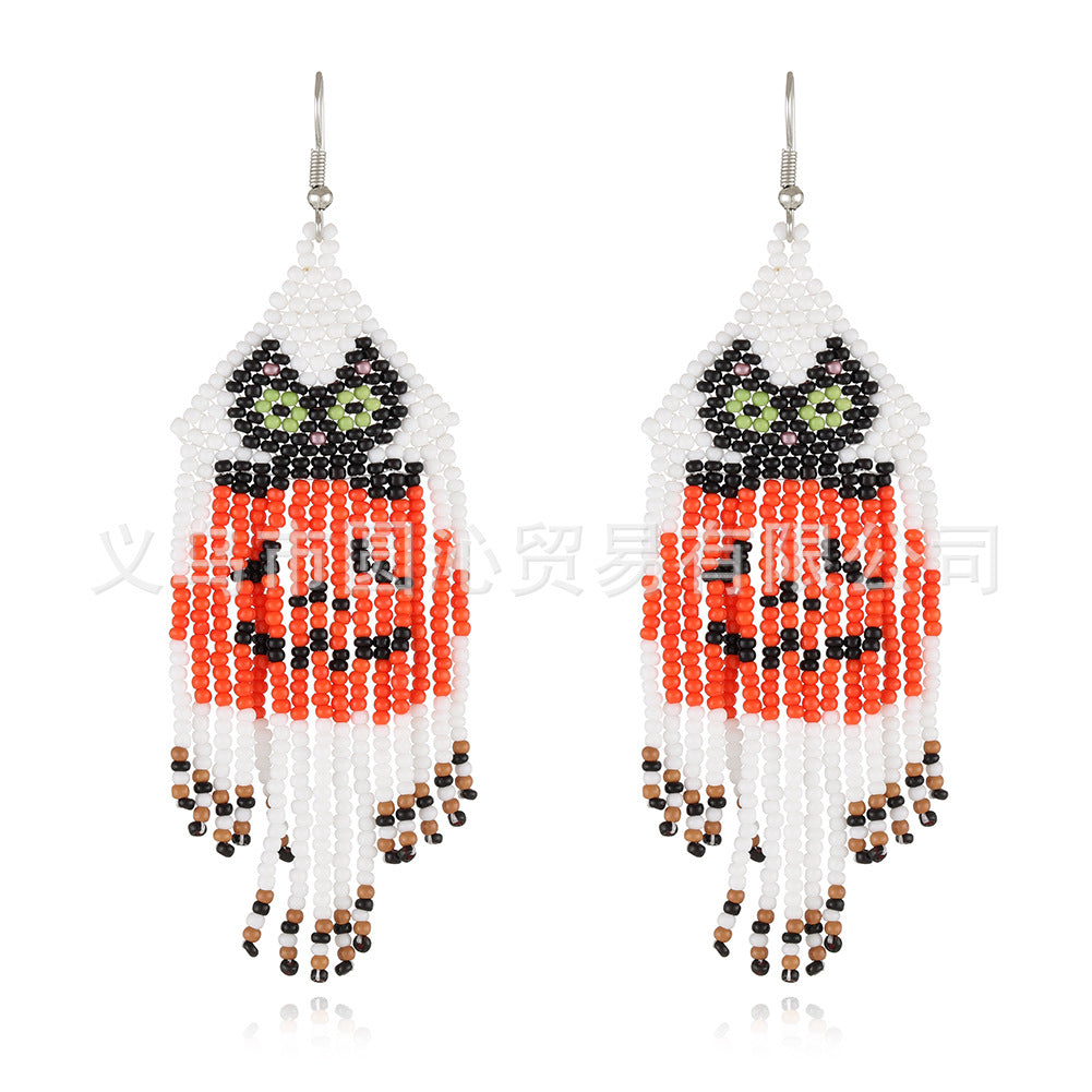 Wholesale Halloween Rice Bead Tassel Earrings Women Bohemian Pumpkin Ghost Handmade Earrings ACC-ES-YuanQin003