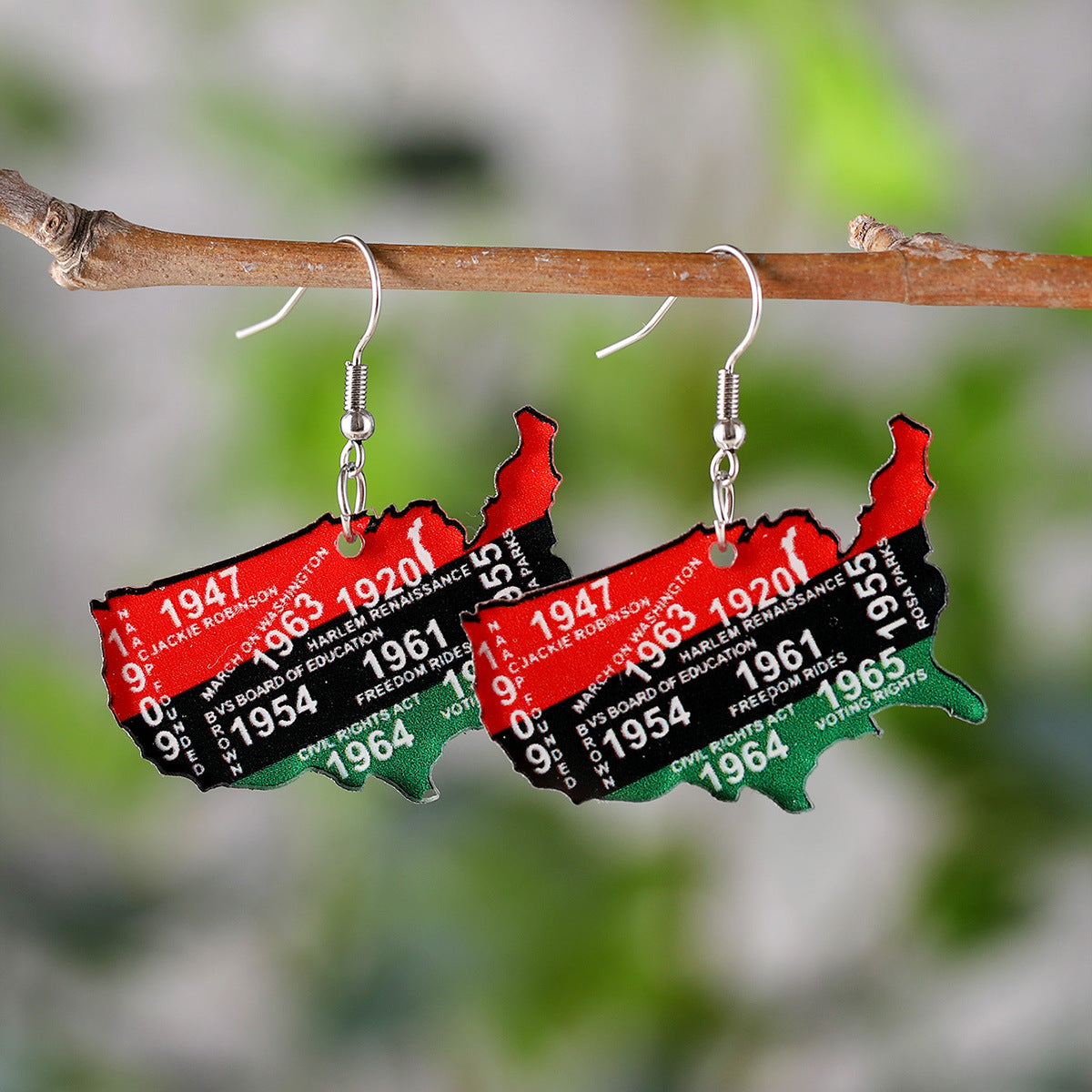 Wholesale Bohemian red, black and green map pendant earrings