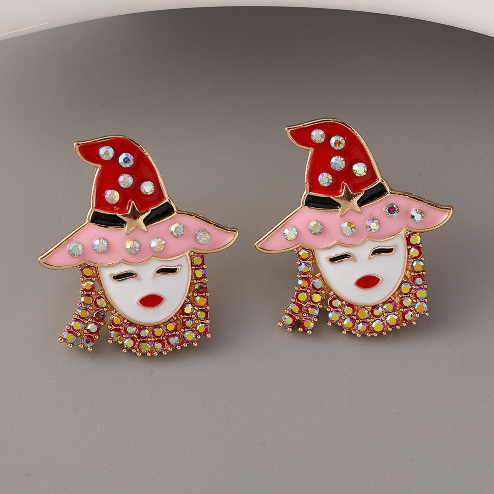 Wholesale Halloween Hat Witch Alloy Oil Drop Diamond Earrings ACC-ES-Jicai001