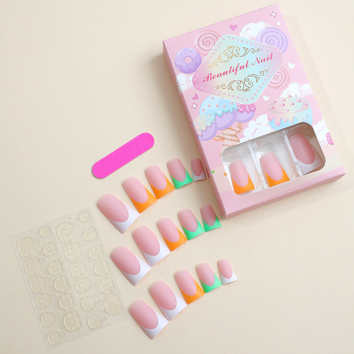 Wholesale Plastic Colored Press on Nails Kits 24 Pieces/box ACC-NS-HaoYi007