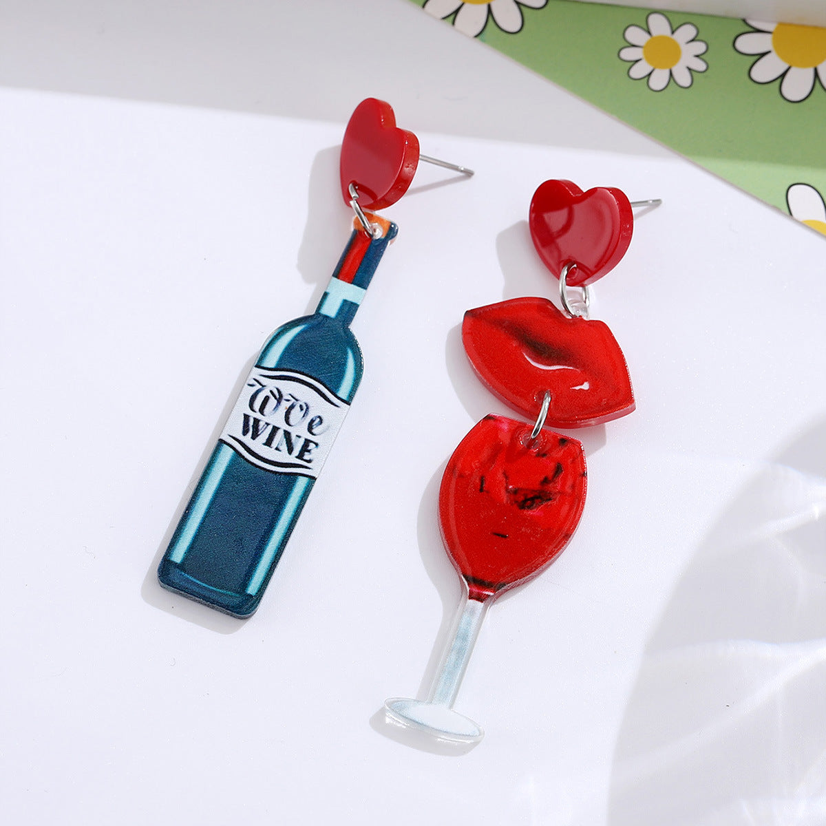 Wholesale Red lips wine glass bottle heart pendant earrings